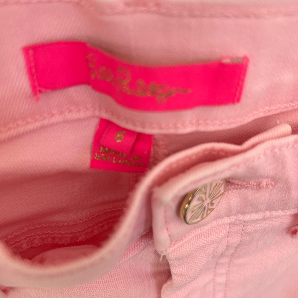 Lilly Pulitzer Pale Pink High Rise Raw Hem Ankle 27” Inseam Jeans Sz 6 - Picture 2 of 5
